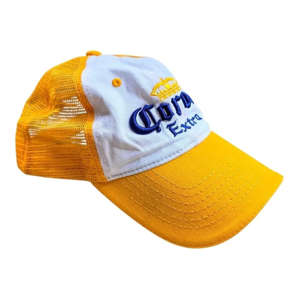 Corona Extra Beer Hat Cap Mens Adjustable Strapback Yellow White Two Tone Mesh